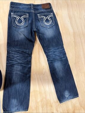 Men's Dark Blue Embroidered Pocket Jeans - Unknown Brand
